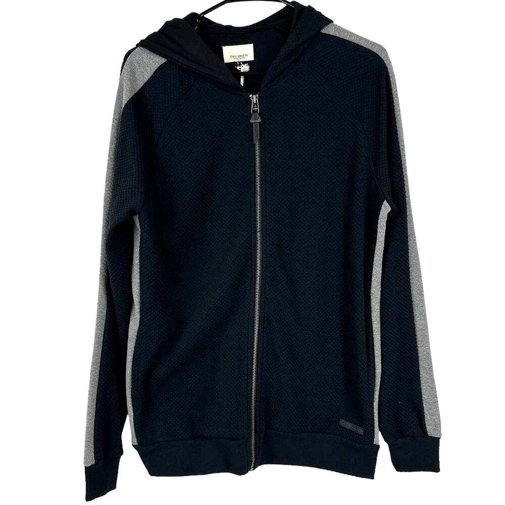 Civil Society NWT Herschel Waffle Knit Jacket Hoodie Black Gray Striped Size S